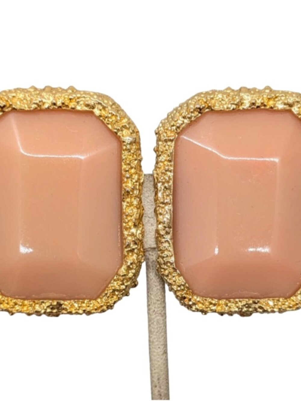Vintage 1980s Signed Les Bernard Goldtone Rectangular Faux-Chalcedony Clip Earri
